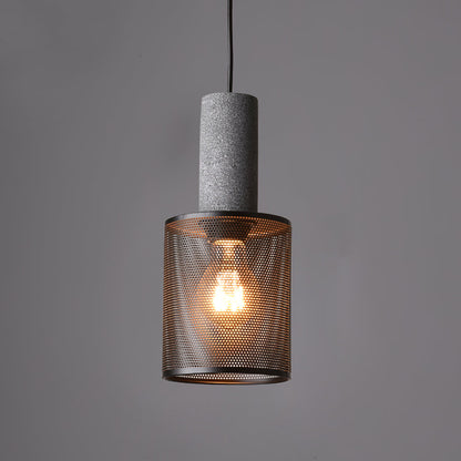 Urban Concrete Industrial Pendant Light – Cement & Perforated Metal LED Hanging Lamp for Kitchen Island, Dining & Bar