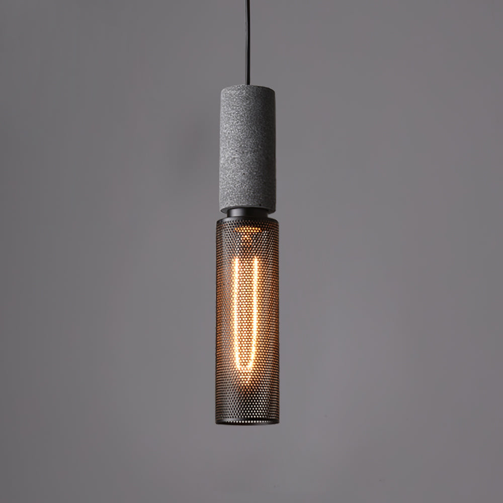 Urban Concrete Industrial Pendant Light – Cement & Perforated Metal LED Hanging Lamp for Kitchen Island, Dining & Bar