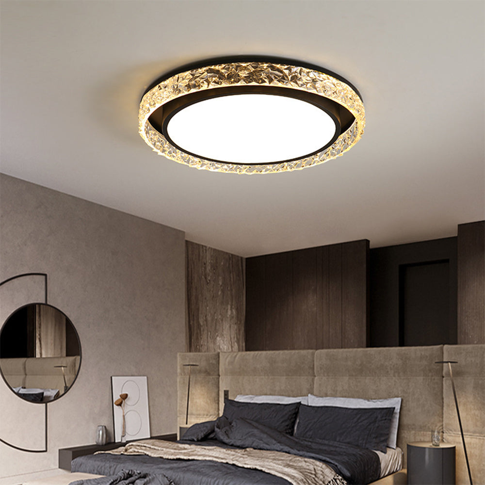 Crystal Halo LED Ceiling Light – Dimmable Remote-Controlled Flush Mount, 3-Color Modern Chandelier for Bedroom & Living Room
