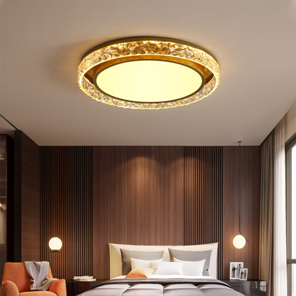 Crystal Halo LED Ceiling Light – Dimmable Remote-Controlled Flush Mount, 3-Color Modern Chandelier for Bedroom & Living Room