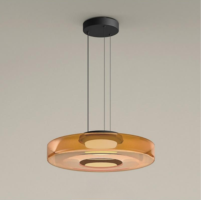 Bauhaus Layered Glass Pendant Lamp – Modern Amber, Green or Smoke Grey Hanging Light Fixture for Kitchen & Dining Room