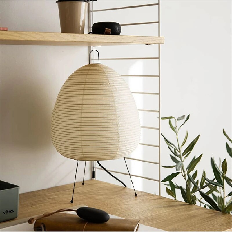 Japanese Rice Paper Table Lamp – Handmade Washi Lantern-Style Zen LED Lamp with Soft Warm Glow for Bedroom & Living Room