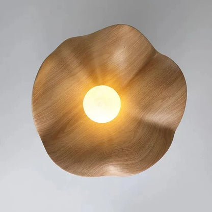 Scandinavian Lotus Flower Ceiling Light – Sculptural Wood, Resin & Iron Flush Mount Lamp in White or Black for Bedroom