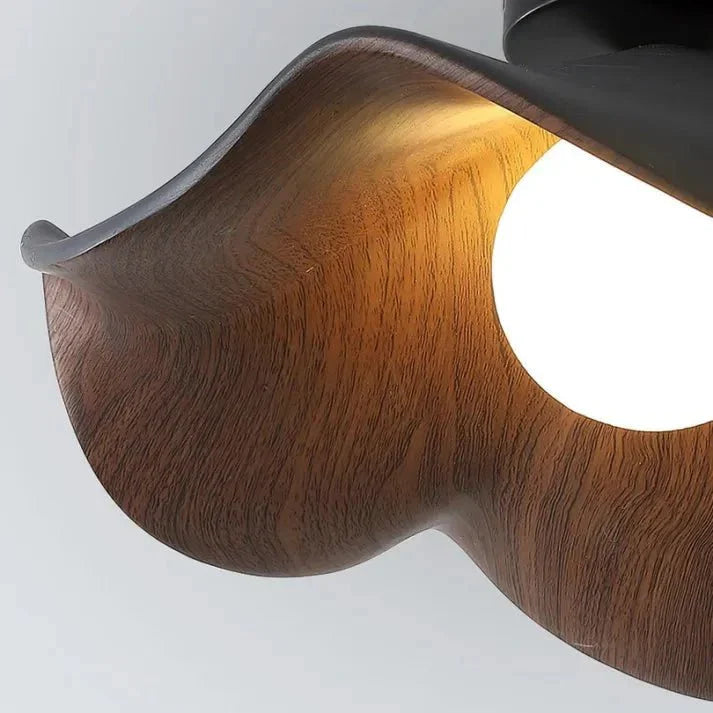 Scandinavian Lotus Flower Ceiling Light – Sculptural Wood, Resin & Iron Flush Mount Lamp in White or Black for Bedroom