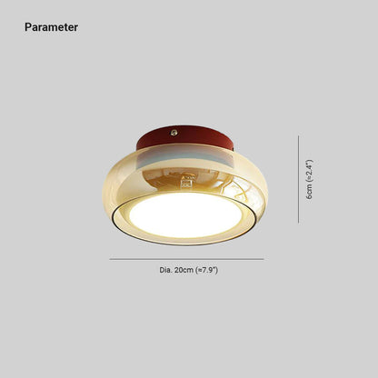 June Retro Glass Flush Mount Ceiling Light – Vintage LED Fixture in Red & Cognac or Black & Smoke Grey for Bedroom & Dining