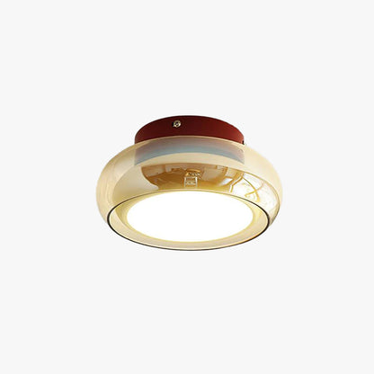 June Retro Glass Flush Mount Ceiling Light – Vintage LED Fixture in Red & Cognac or Black & Smoke Grey for Bedroom & Dining