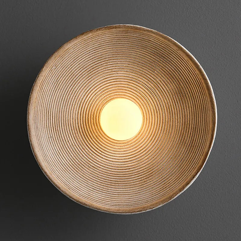 Rustic Handcrafted Wood-Look Circular Wall Sconce – LED Bulb Included, Warm or Cool White Wall Light for Bedroom & Dining