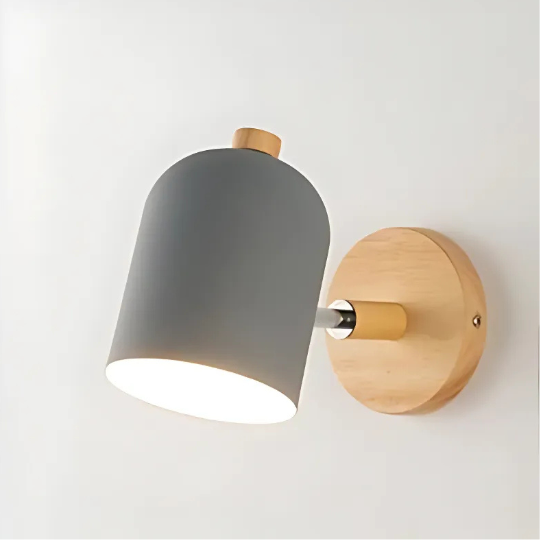 Drelis Scandinavian Wooden Wall Lamp – Minimalist Wood Base Wall Sconce with Matte Shade, Warm or Cool White, 4 Colors