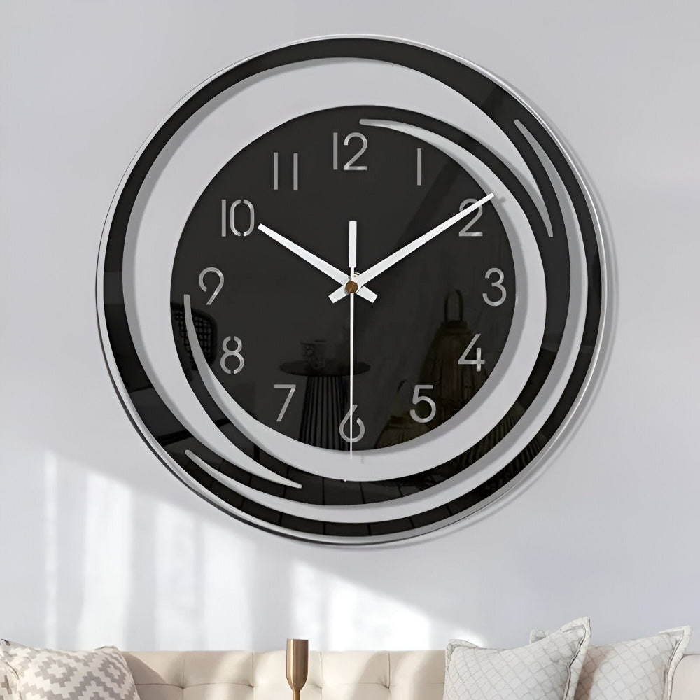 Sorana Modern Black Acrylic Wall Clock – Silent Layered 3D Scandinavian Clock, Minimalist Decor for Living Room & Office