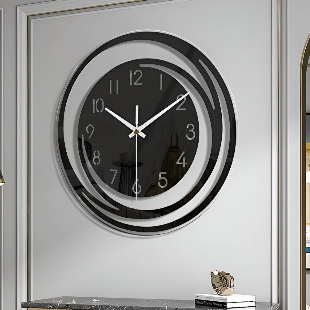 Sorana Modern Black Acrylic Wall Clock – Silent Layered 3D Scandinavian Clock, Minimalist Decor for Living Room & Office