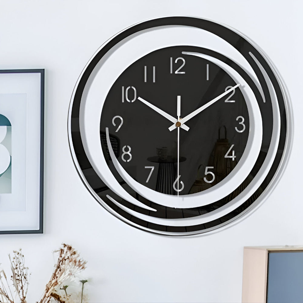 Sorana Modern Black Acrylic Wall Clock – Silent Layered 3D Scandinavian Clock, Minimalist Decor for Living Room & Office