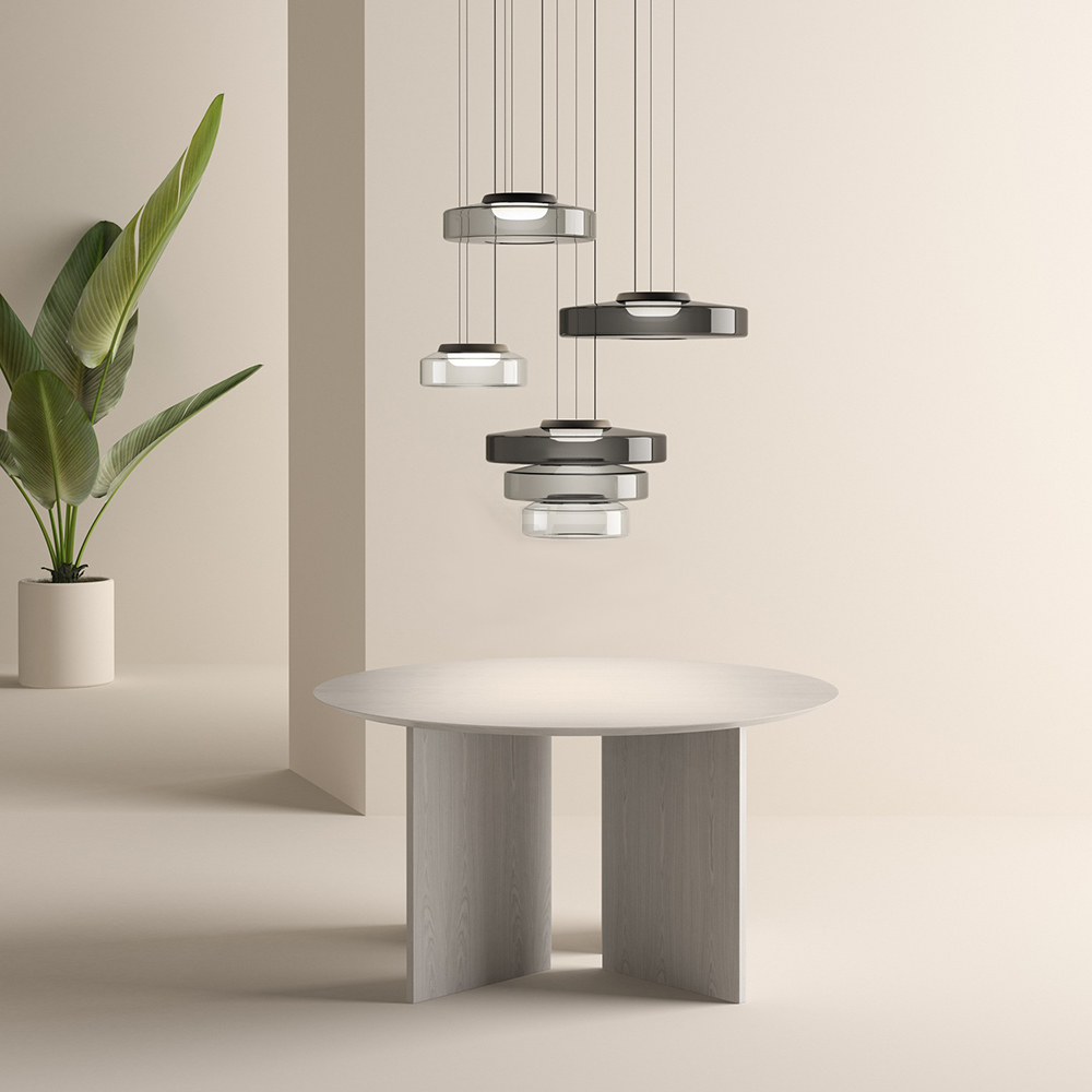 Bauhaus Layered Glass Pendant Lamp – Modern Amber, Green or Smoke Grey Hanging Light Fixture for Kitchen & Dining Room