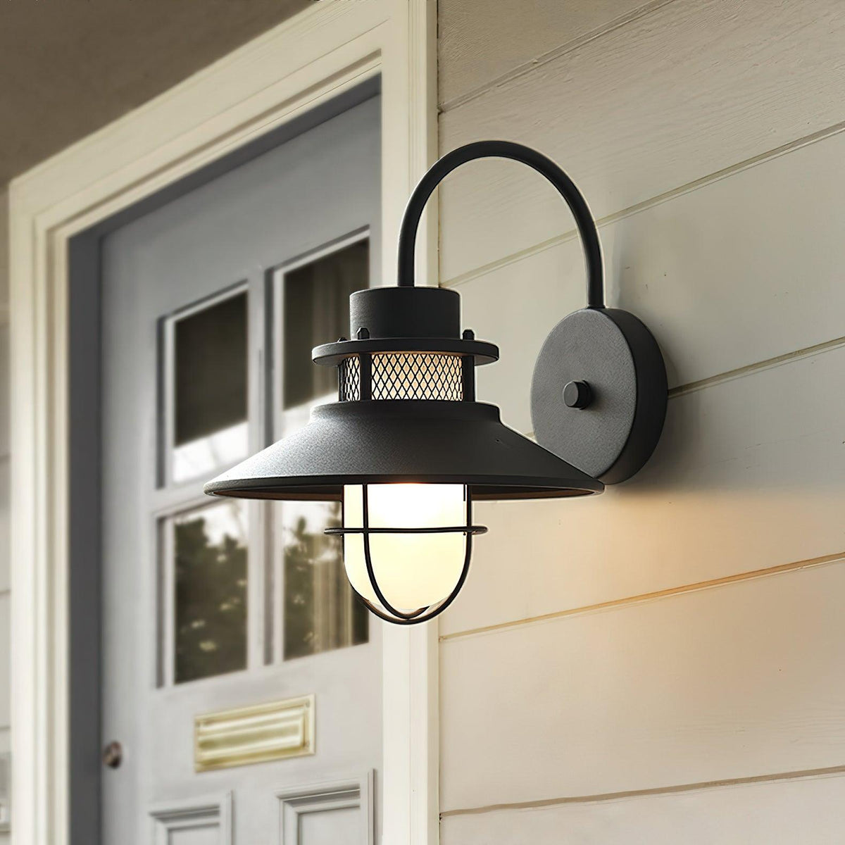 Felix Industrial Outdoor Wall Lamp – Caged IP44 Weather-Resistant Porch Light for Veranda, Patio, Balcony & Entryway