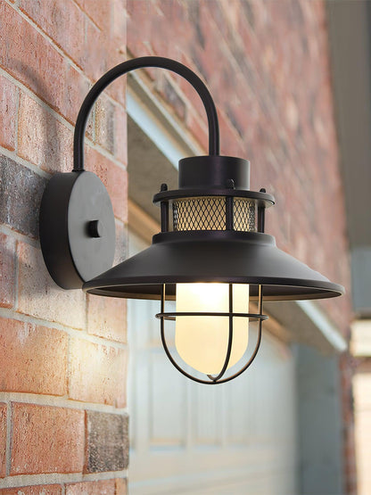 Felix Industrial Outdoor Wall Lamp – Caged IP44 Weather-Resistant Porch Light for Veranda, Patio, Balcony & Entryway