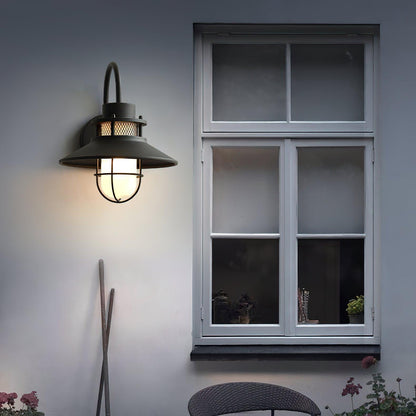 Felix Industrial Outdoor Wall Lamp – Caged IP44 Weather-Resistant Porch Light for Veranda, Patio, Balcony & Entryway
