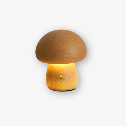Portobello Natural Wood Mushroom Lamp – Rechargeable Touch-Dimmable Bedside Night Light, 6-8 Hour Battery, Walnut or Wood