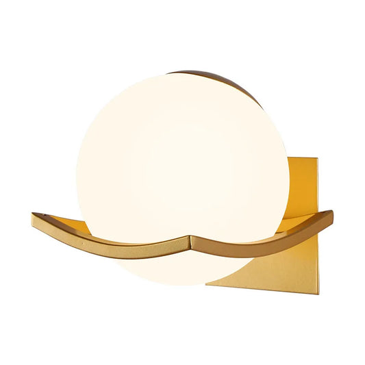 Makar European Opal Glass Globe Wall Sconce – Minimalist Metal Cradle Wall Light in Gold, Black or White for Bedroom & Hallway