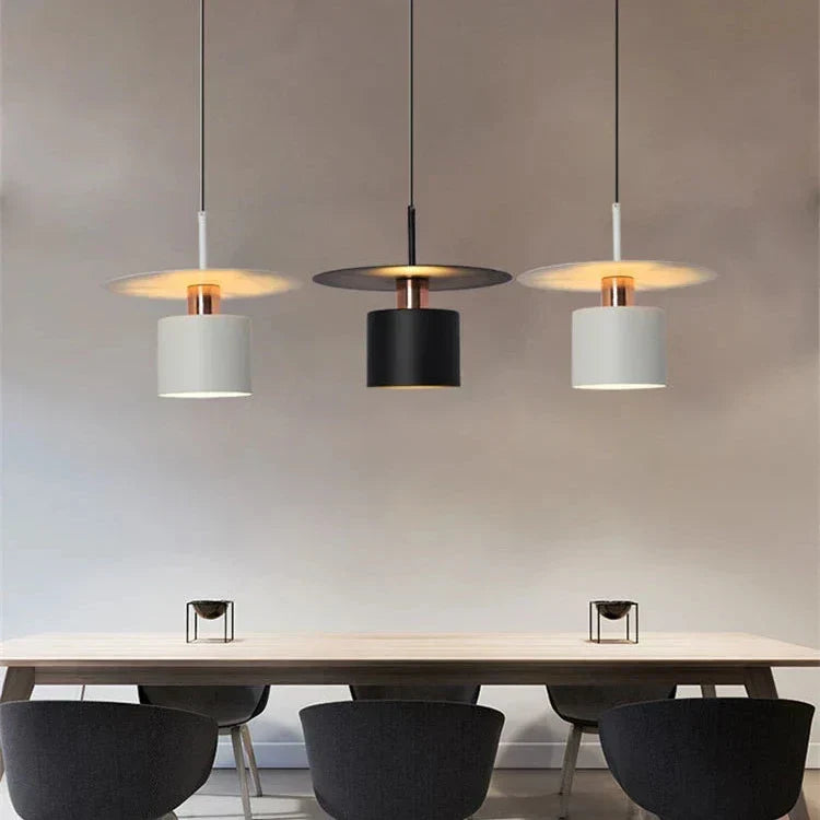JET Modern Minimalist Pendant Light – Cylinder & Floating Disc Matte Metal Hanging Lamp for Kitchen Island, Dining & Bedroom