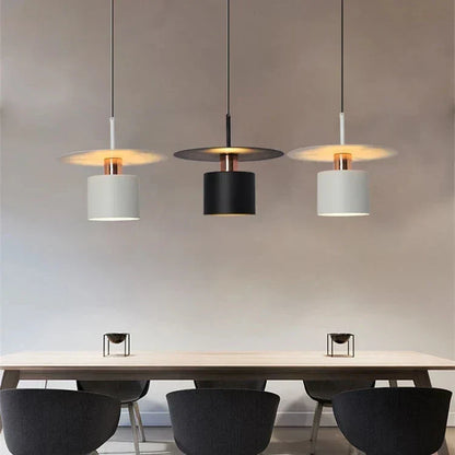 JET Modern Minimalist Pendant Light – Cylinder & Floating Disc Matte Metal Hanging Lamp for Kitchen Island, Dining & Bedroom