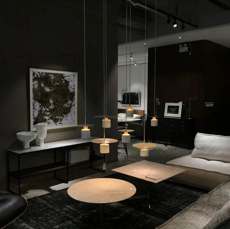 JET Modern Minimalist Pendant Light – Cylinder & Floating Disc Matte Metal Hanging Lamp for Kitchen Island, Dining & Bedroom