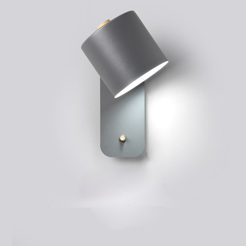 Modern LED Wall Light with Switch – Minimalist Metal Cylinder Shade Wall Sconce in White, Green or Grey for Bedroom & Hallway