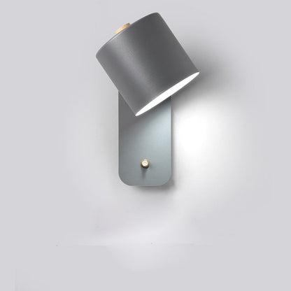 Modern LED Wall Light with Switch – Minimalist Metal Cylinder Shade Wall Sconce in White, Green or Grey for Bedroom & Hallway