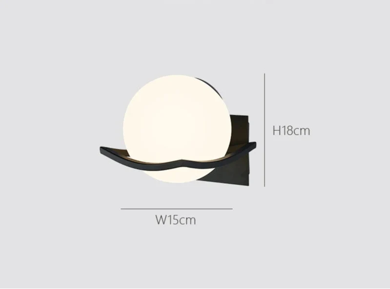 Makar European Opal Glass Globe Wall Sconce – Minimalist Metal Cradle Wall Light in Gold, Black or White for Bedroom & Hallway