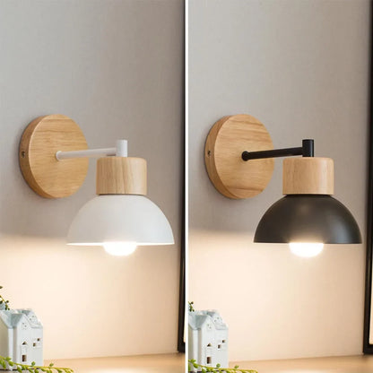 Modern Nordic Wood & Metal Wall Lamp – Bedside Reading Wall Sconce with Solid Timber Base and Matte Metal Shade