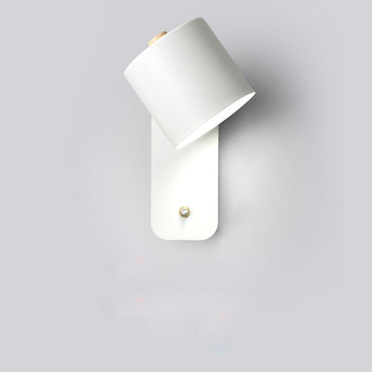Modern LED Wall Light with Switch – Minimalist Metal Cylinder Shade Wall Sconce in White, Green or Grey for Bedroom & Hallway