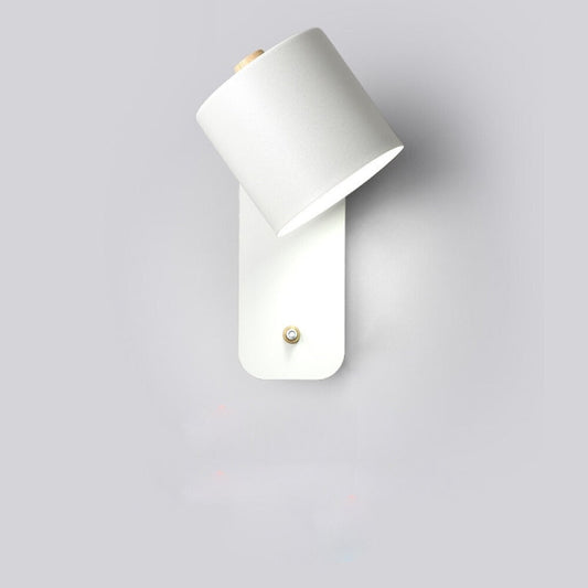 Modern LED Wall Light with Switch – Minimalist Metal Cylinder Shade Wall Sconce in White, Green or Grey for Bedroom & Hallway
