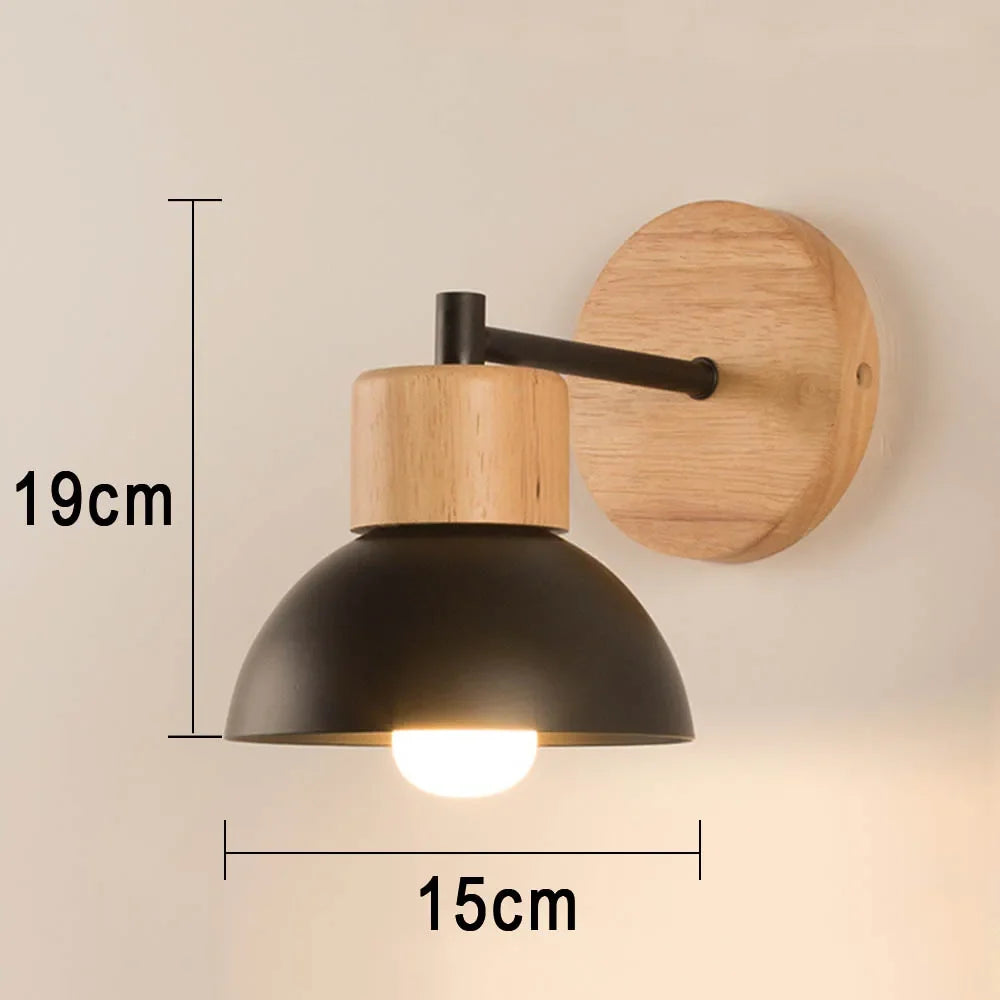 Modern Nordic Wood & Metal Wall Lamp – Bedside Reading Wall Sconce with Solid Timber Base and Matte Metal Shade