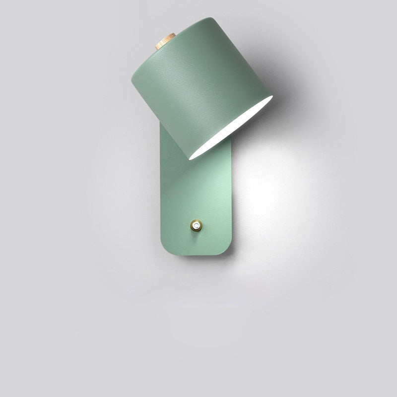Modern LED Wall Light with Switch – Minimalist Metal Cylinder Shade Wall Sconce in White, Green or Grey for Bedroom & Hallway