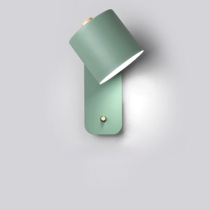 Modern LED Wall Light with Switch – Minimalist Metal Cylinder Shade Wall Sconce in White, Green or Grey for Bedroom & Hallway