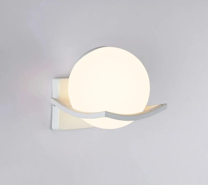 Makar European Opal Glass Globe Wall Sconce – Minimalist Metal Cradle Wall Light in Gold, Black or White for Bedroom & Hallway