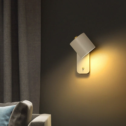 Modern LED Wall Light with Switch – Minimalist Metal Cylinder Shade Wall Sconce in White, Green or Grey for Bedroom & Hallway
