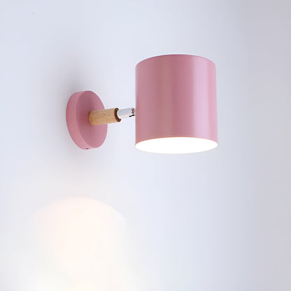 NordicGlow Adjustable Pastel Wall Lamp – Scandinavian Wood & Metal Sconce with 90° Rotating Shade for Bedroom & Kids Room