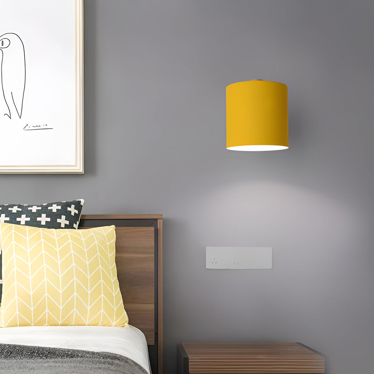 NordicGlow Adjustable Pastel Wall Lamp – Scandinavian Wood & Metal Sconce with 90° Rotating Shade for Bedroom & Kids Room