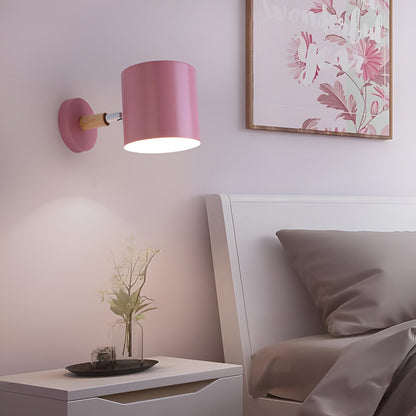 NordicGlow Adjustable Pastel Wall Lamp – Scandinavian Wood & Metal Sconce with 90° Rotating Shade for Bedroom & Kids Room