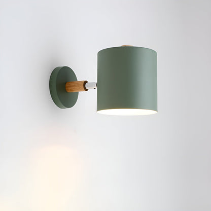 NordicGlow Adjustable Pastel Wall Lamp – Scandinavian Wood & Metal Sconce with 90° Rotating Shade for Bedroom & Kids Room