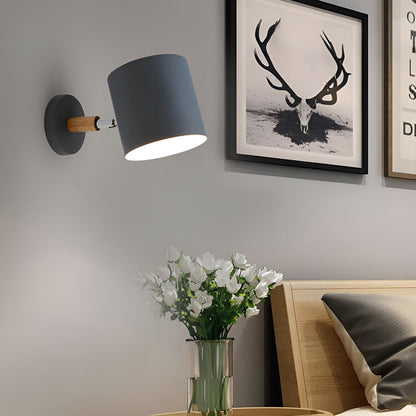 NordicGlow Adjustable Pastel Wall Lamp – Scandinavian Wood & Metal Sconce with 90° Rotating Shade for Bedroom & Kids Room