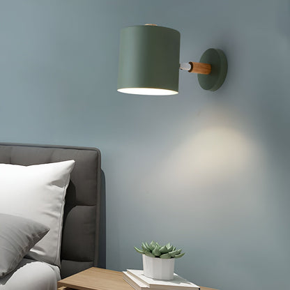 NordicGlow Adjustable Pastel Wall Lamp – Scandinavian Wood & Metal Sconce with 90° Rotating Shade for Bedroom & Kids Room