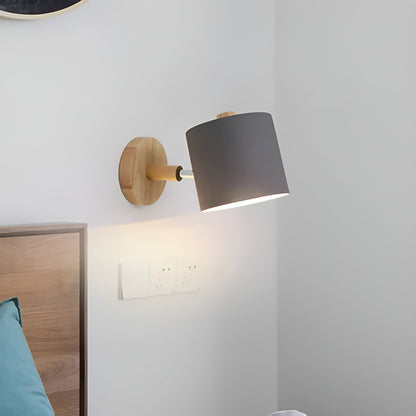 NordicGlow Adjustable Pastel Wall Lamp – Scandinavian Wood & Metal Sconce with 90° Rotating Shade for Bedroom & Kids Room