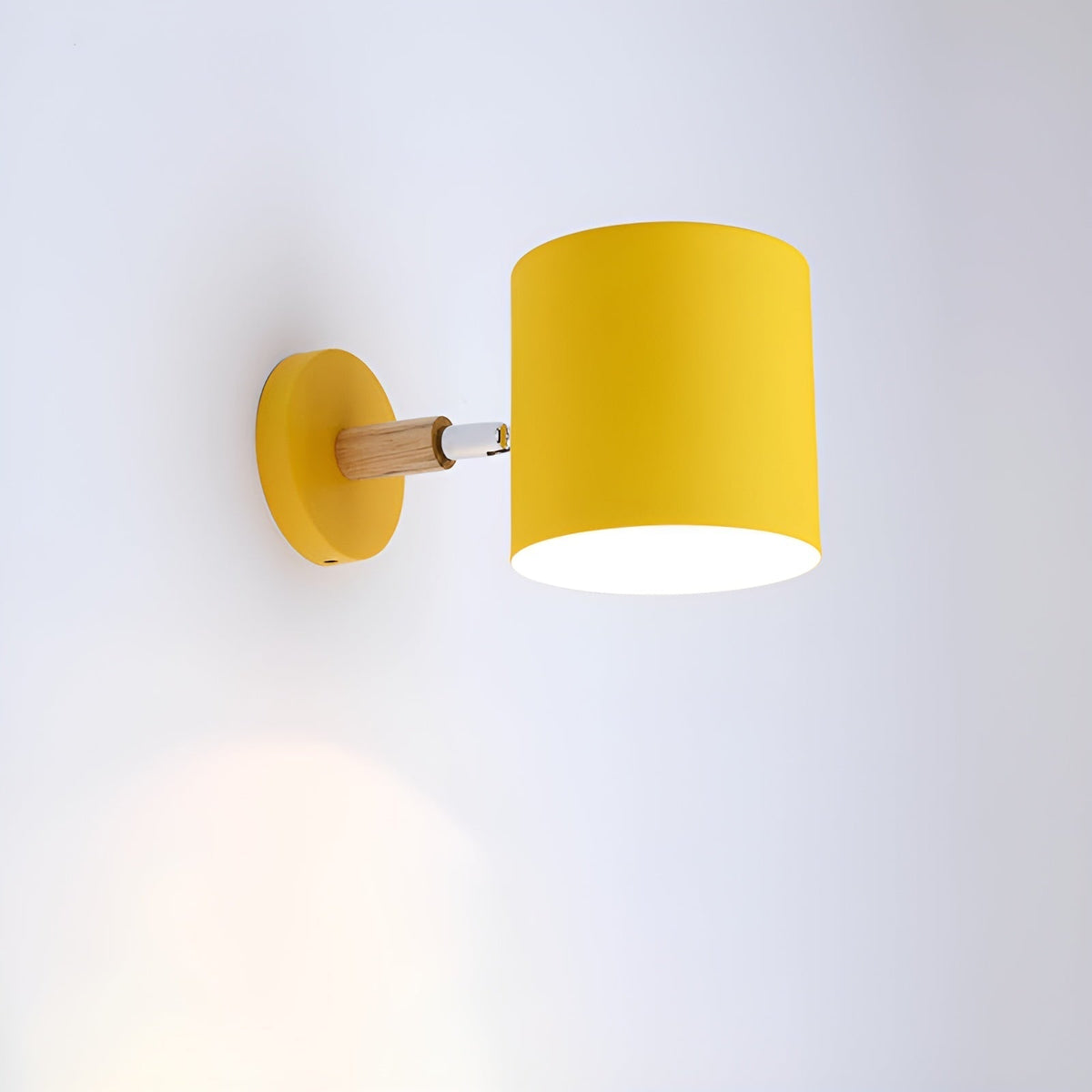 NordicGlow Adjustable Pastel Wall Lamp – Scandinavian Wood & Metal Sconce with 90° Rotating Shade for Bedroom & Kids Room