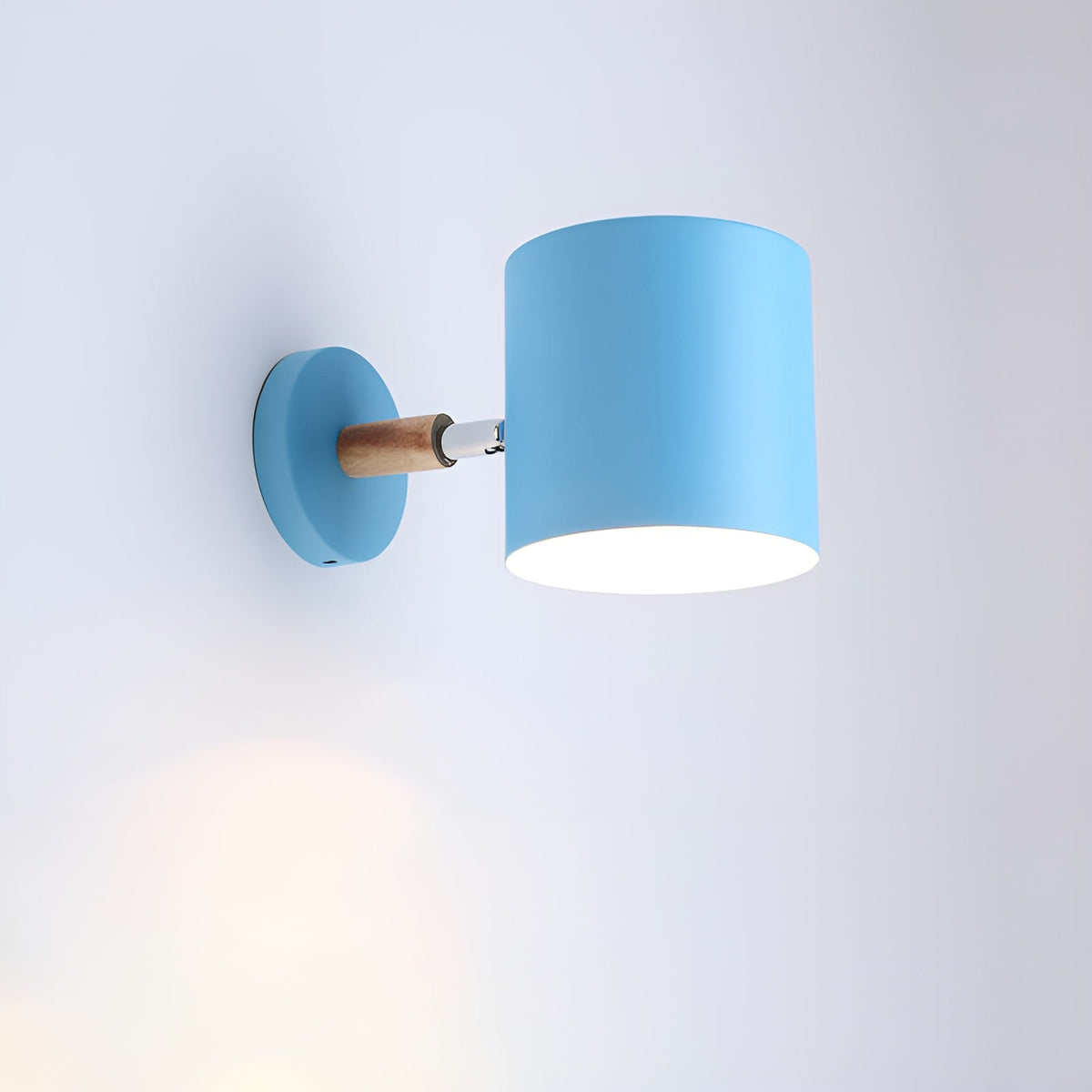 NordicGlow Adjustable Pastel Wall Lamp – Scandinavian Wood & Metal Sconce with 90° Rotating Shade for Bedroom & Kids Room