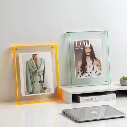 Seravina Floating Acrylic Photo Frame – Modern Frameless Clear Picture Display Stand, 4 Sizes & 9 Colors for Desk & Shelf