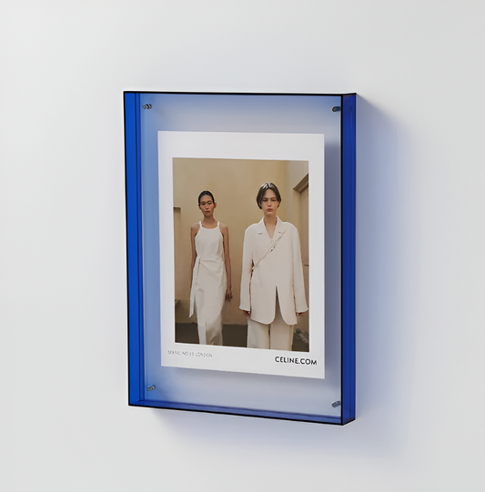 Seravina Floating Acrylic Photo Frame – Modern Frameless Clear Picture Display Stand, 4 Sizes & 9 Colors for Desk & Shelf