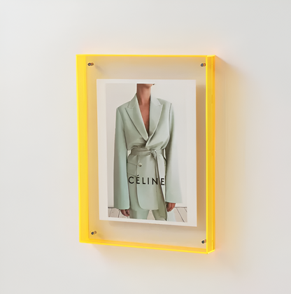 Seravina Floating Acrylic Photo Frame – Modern Frameless Clear Picture Display Stand, 4 Sizes & 9 Colors for Desk & Shelf