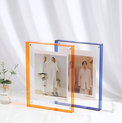 Seravina Floating Acrylic Photo Frame – Modern Frameless Clear Picture Display Stand, 4 Sizes & 9 Colors for Desk & Shelf
