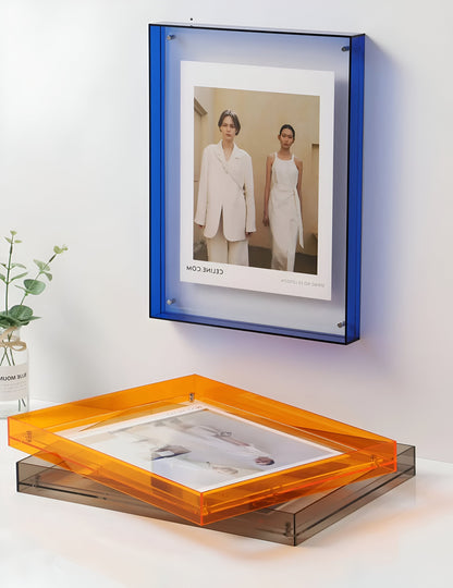 Seravina Floating Acrylic Photo Frame – Modern Frameless Clear Picture Display Stand, 4 Sizes & 9 Colors for Desk & Shelf