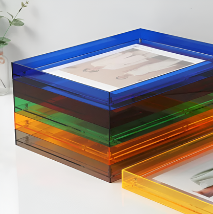 Seravina Floating Acrylic Photo Frame – Modern Frameless Clear Picture Display Stand, 4 Sizes & 9 Colors for Desk & Shelf